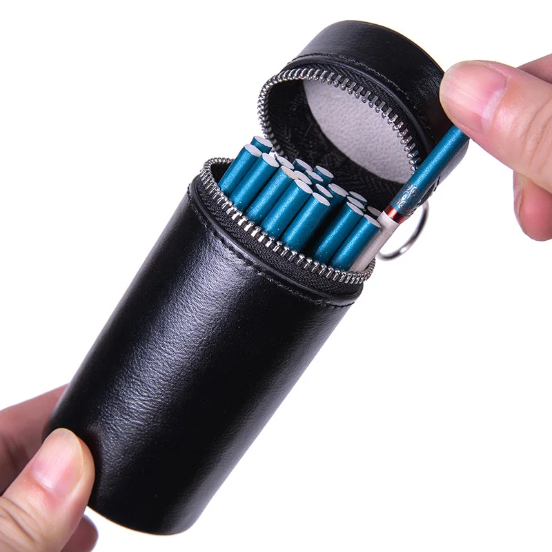 Portable Leather Cigarette Case for Thin Cigarettes, Round Slim Cigarette Box with Keychain, Women's Cigarette Holder