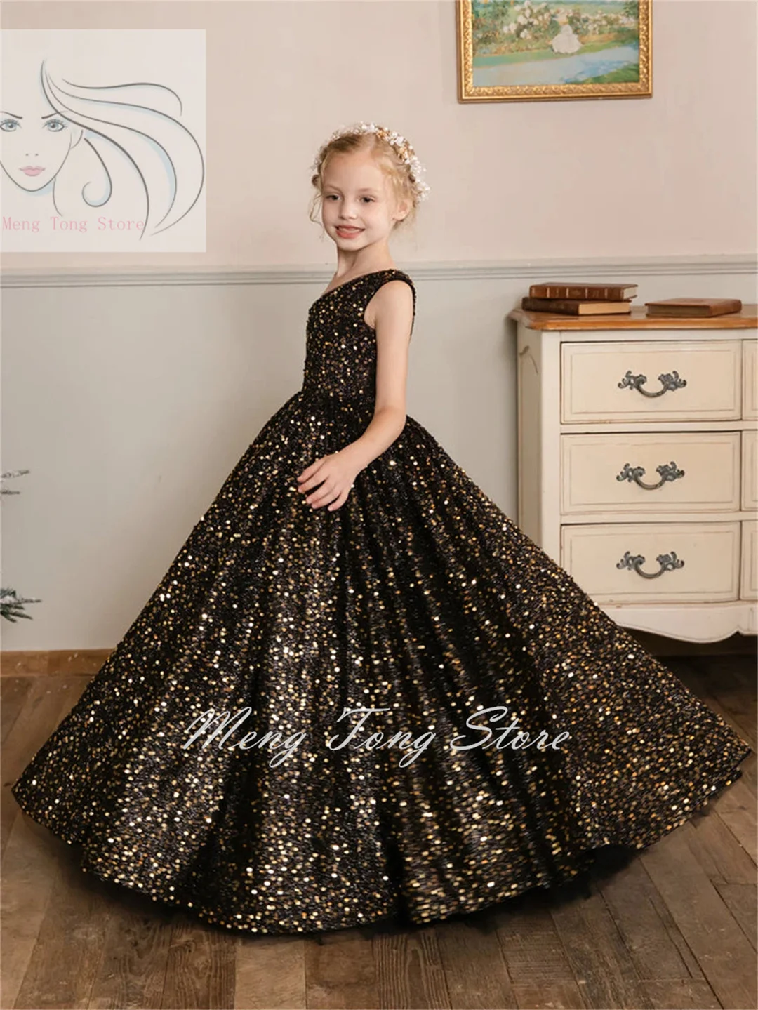 ที่กําหนดเองชุดสาวดอกไม้ดอกไม้เย็บปักถักร้อยผ้าคลุมไหล่แขนกุดสําหรับงานแต่งงานงานเลี้ยงวันเกิดชุดเจ้าหญิง