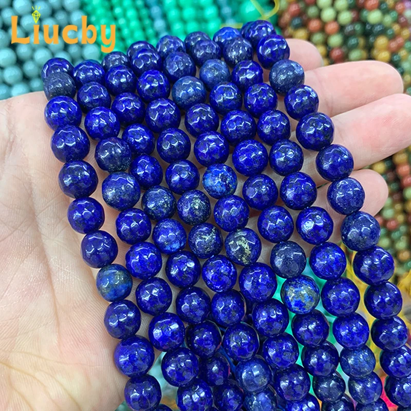 Natural Stone Faceted Lapis Lazuli Beads Elastic For Jewelry Making DIY Accessories gift decoration 15