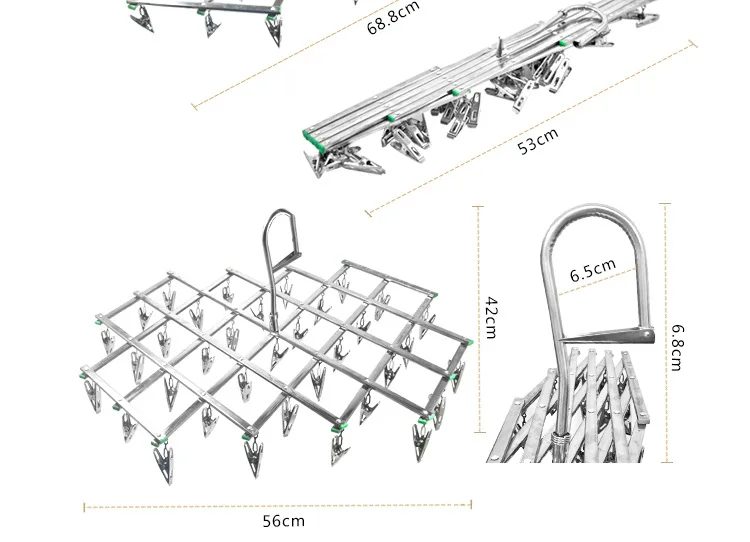 16/35 Clips Stainless Steel Laundry Rack Foldable Sock Clothes Airer Folding Hanger Drying Hanger Clothes Underwear Socks Holder