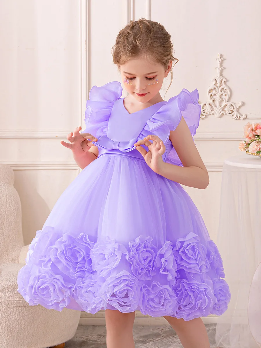 2024 Children Evening Dresses for Girls Kids Birthday Party Luxury Fluffy Ball Gown Wedding Prom Formal Flower Dress