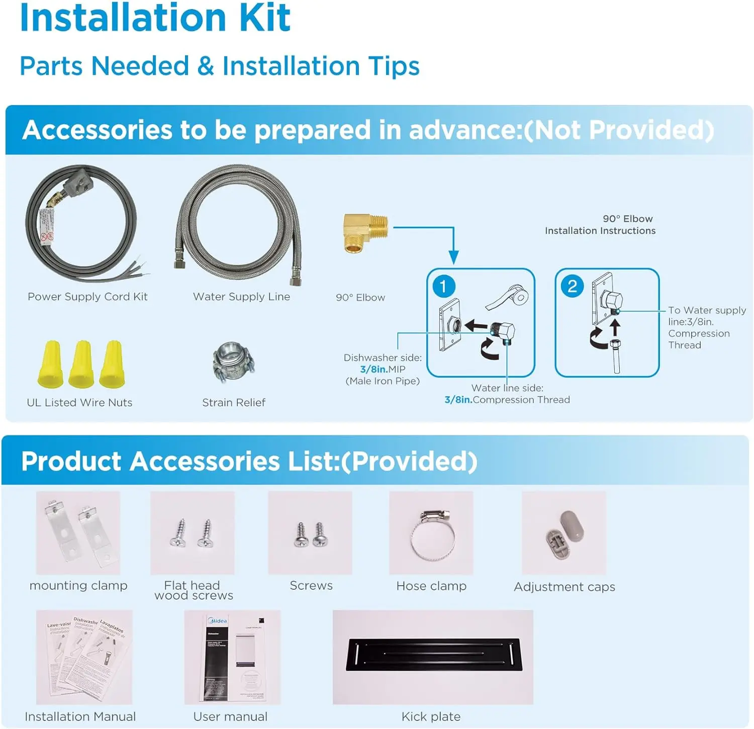 Midea-lavavajillas MDF18A1AST integrado con 8 ajustes de lugar, 6 programas de lavado, bañera de acero inoxidable