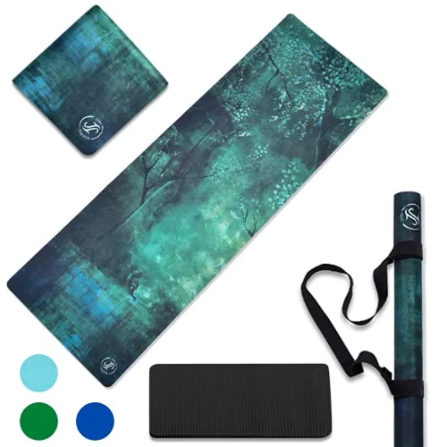 Travel yoga mat for outdoor use, eco-friendly TPE material, navy blue, ultra-lightweight and foldable with non-slip surface