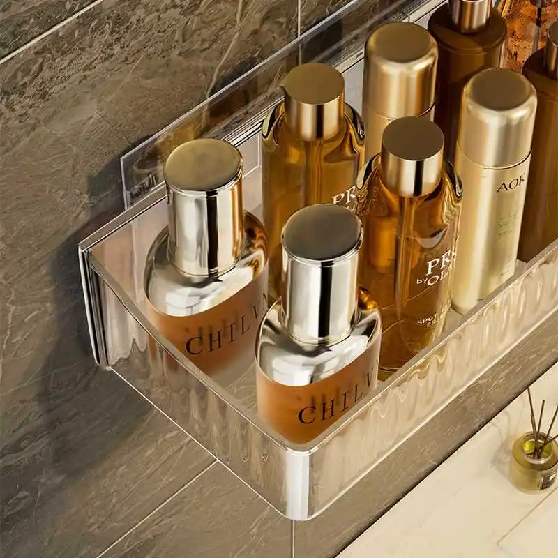 ชั้นเก็บของในห้องน้ำแบบเจาะรูติดผนังกล่องเก็บของฟรีที่วางเก็บเครื่องสำอางด้านหน้าอ่างล้างจาน
