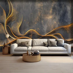 Custom Photo 3D Mural Abstract Golden Striped Lines Modern Art Wall Painting Wallpaper For Living Room Bedroom Background Decor