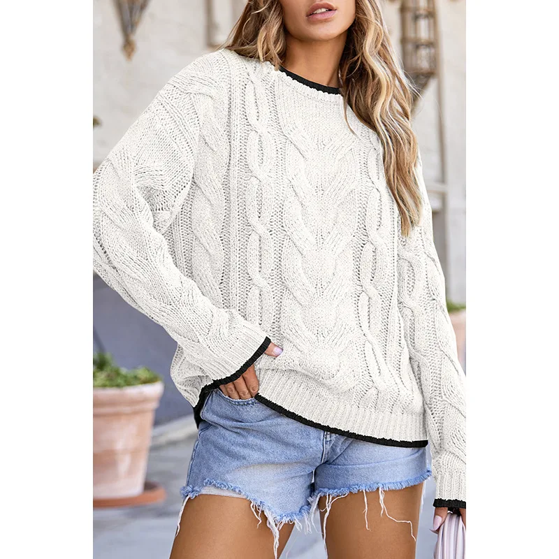 

2025 Autumn and Winter New Pullover Round Neck Sweater for Women, Casual Long Sleeved Knitted Top for Women