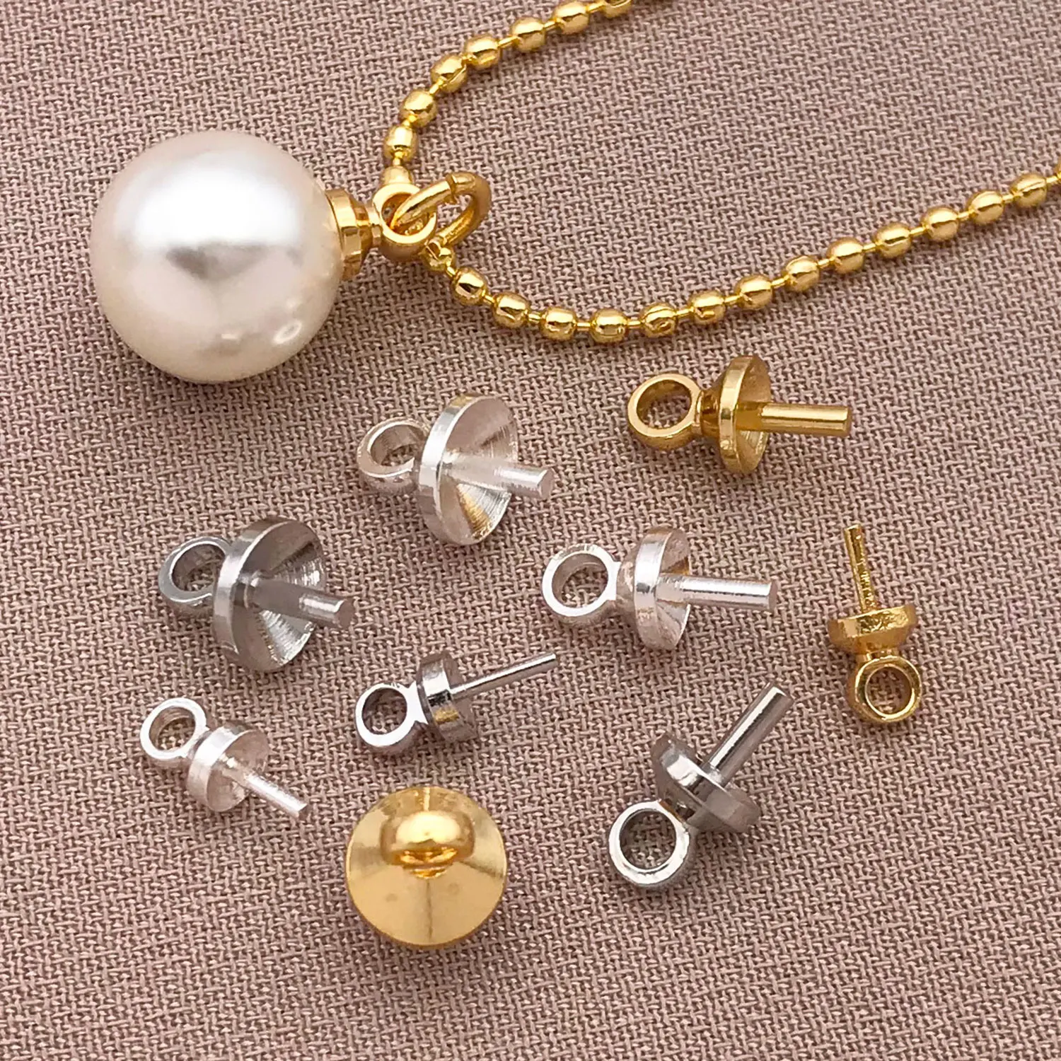 100pcs Genuine Gold Thick Silver Platinum Pearl Half-Hole Pin Sheep's Eye Pin DIY Necklace Bracelet Jewelry Accessories