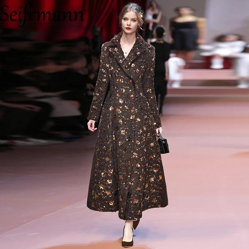 Seifrmann 2026 ربيع المرأة الجديدة المألوف طوق كم طويل بريق صف مزدوج مشبك الخصر كليب القطن معطف سميك