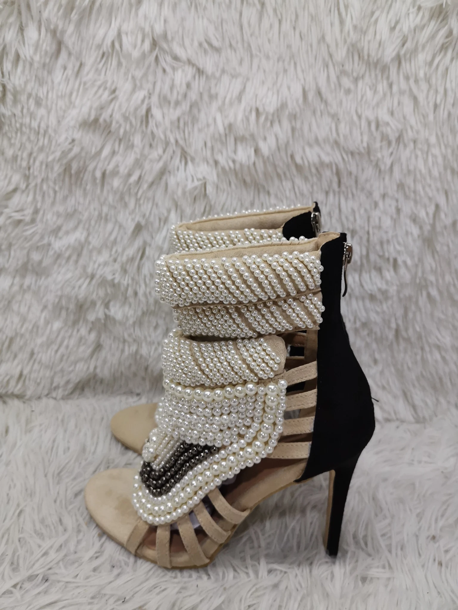 Pearl Decoration Hollow Out Sandals Open Toe Stiletto Mixed Colors Ankle Strap Sexy Heavy Work Women Heels Party Sweet Big Size