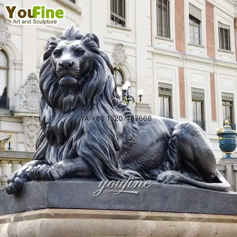 Wmwmnu for YouFine Bronze Lion Statue Seated Lion Sculpture Handcrafted Lost Wax Casting Verdigris Patina Garden Courtyard