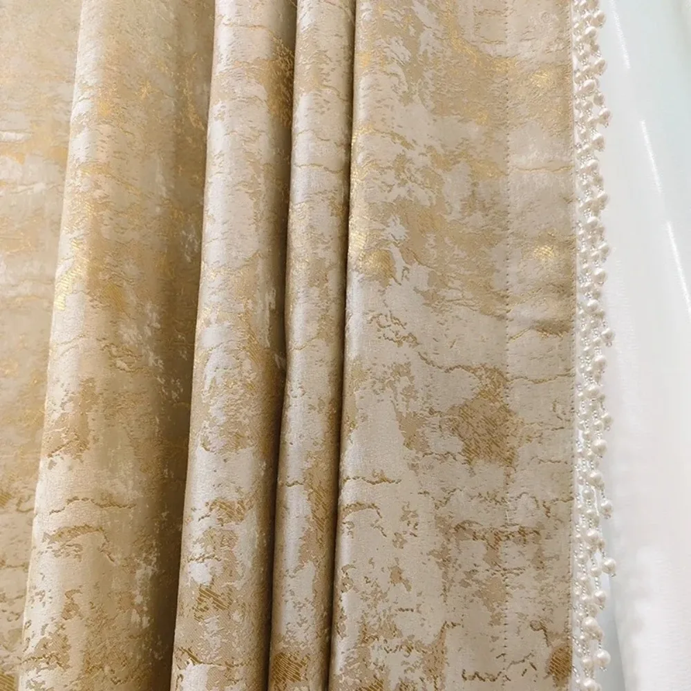 New Luxury Gold Wire Jacquard Blackout Curtains High-End Living Room Bedroom Decor European Villa Drapes High-Precision