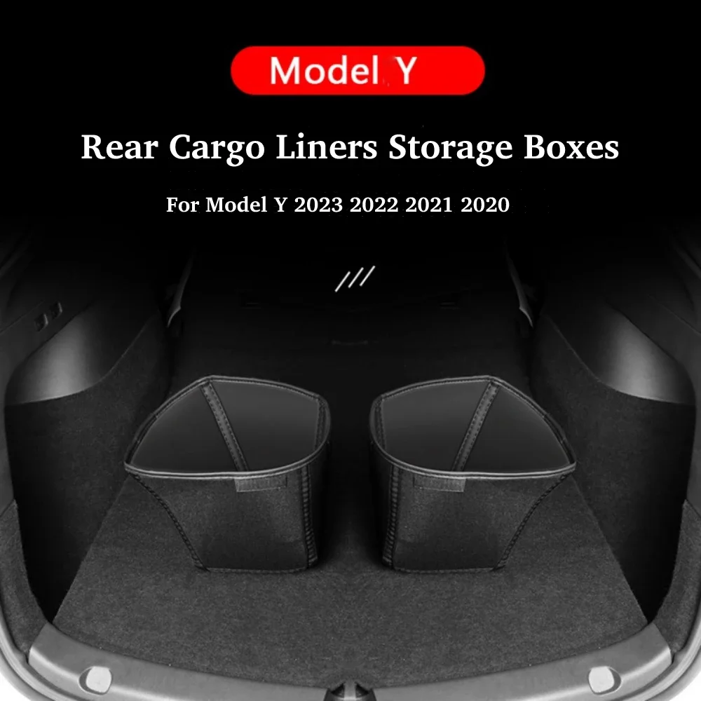 

Rear Trunk Storage Bag for Tesla Model Y Tidying Organizer Box Practical PU Leather 2pcs Car Accessories for Modely 2020-2023