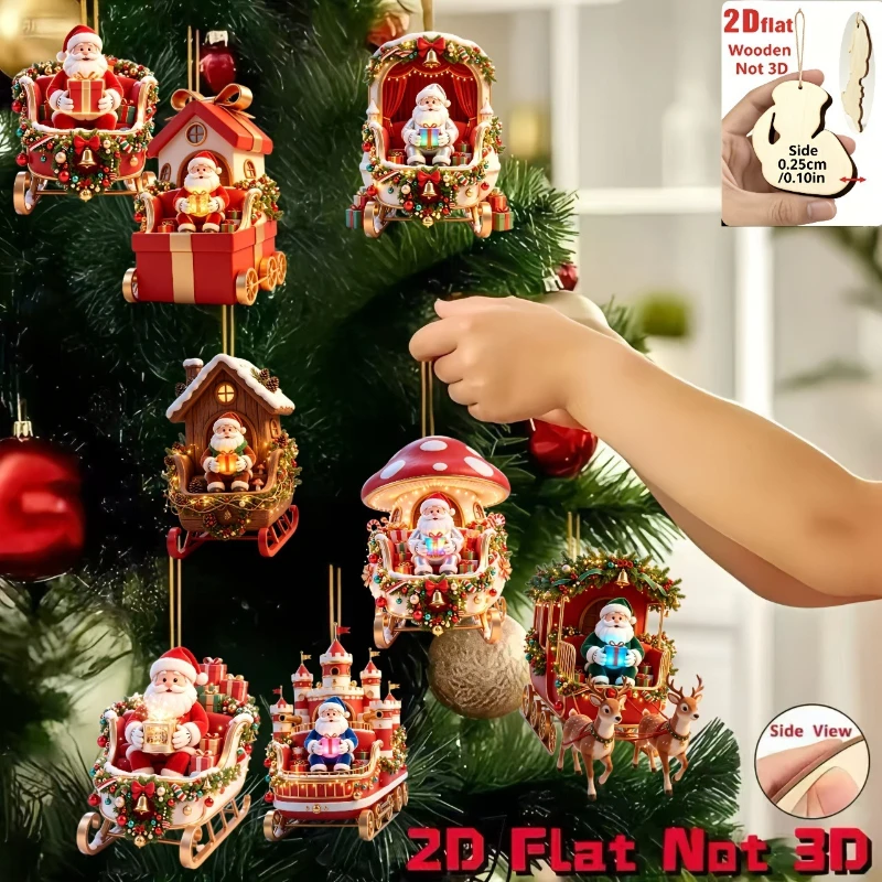 8Pcs New Fun 2D Relief Wooden Hanging Ornament Set – Christmas & Mother's Day Home Decor