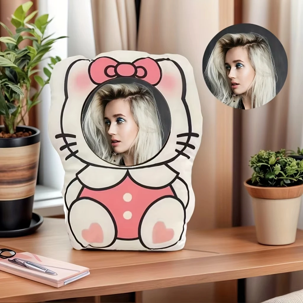 New Customised Pink Adorable Kitten Portrait Cushion, Double-Sided Printed Cushion with Charming Face Design, Birthday Gift