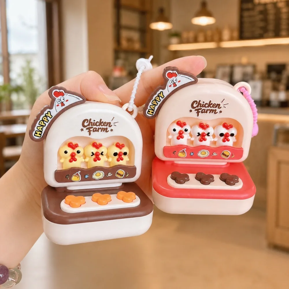 Cartoon Chick Fidget Game Console Key Chain Sounding Glowing Finger Button Arcade Key Chain Anti Anxiety Plastic