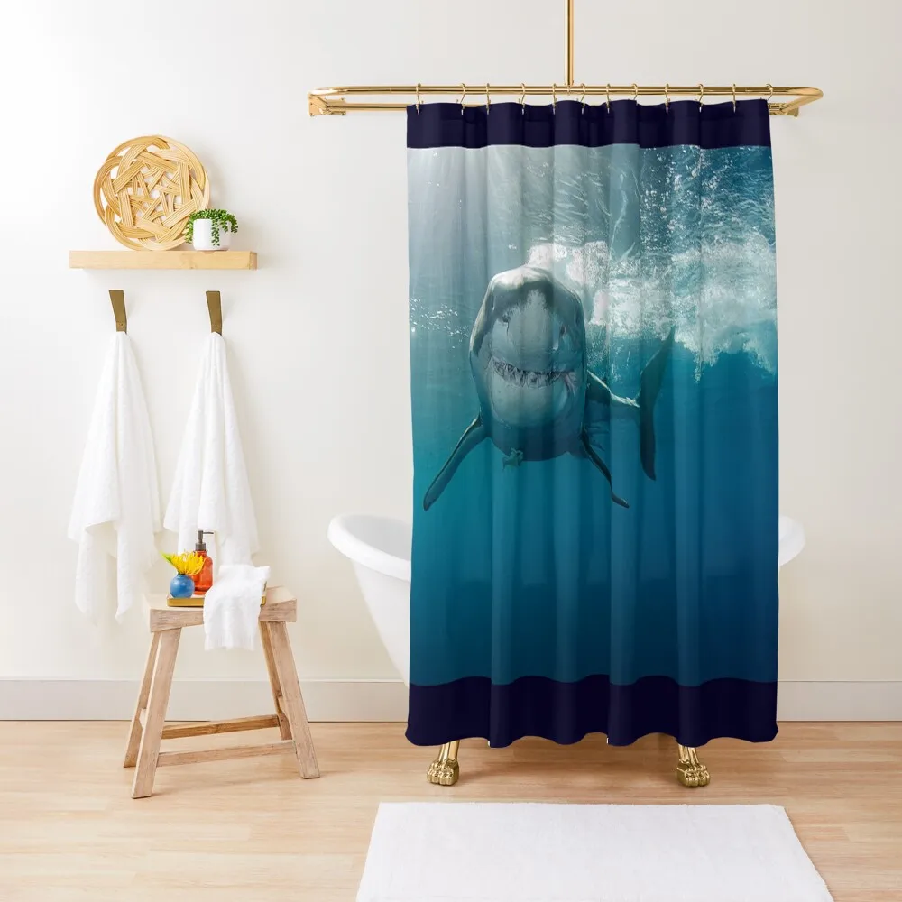 

Large Great White Shark Smiling Photography Shower Curtain Modern Showers For Bathroom Anime Bathroom Curtain