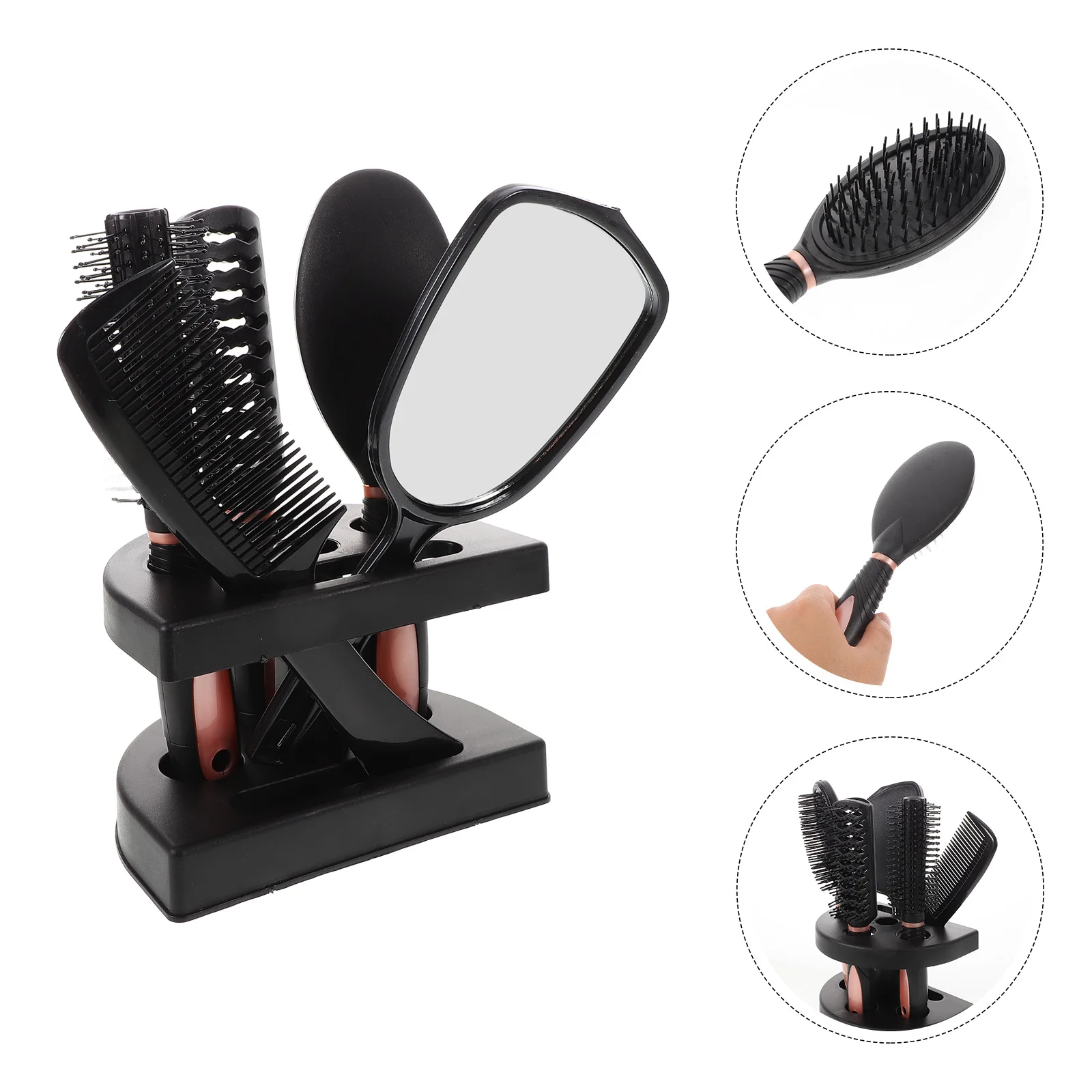 

5pcs Hair Comb Mirror Set Anti-Static Detangling Brush Styling Tool Curls Haircomb Salon Lightweight Portable Pink Durable For
