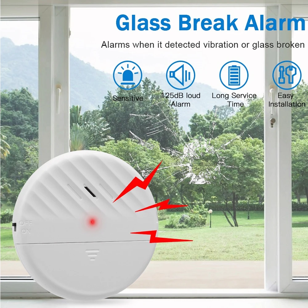 WSDCAM 125dB Vibration Alarm Glass Vibration Break Detector Door Window Vibration Alarm For Warning Burglars Anti-Theft Security