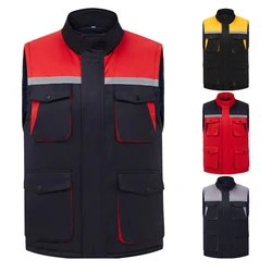 Men Winter Warm Outdoor Fishing Polyester Vest Reflective Sleeveless Workwear Jacket Multi Pockets Travel Photography Waistcoats