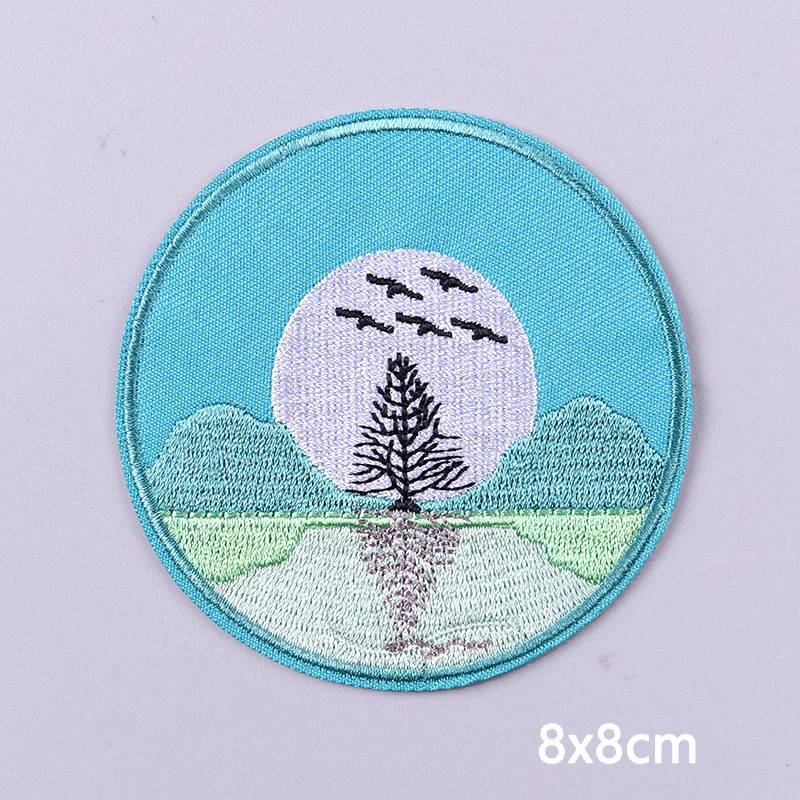 Outdoor Landscape Applique Embroidered Patches For Clothing Stickers DIY Mountains Patch Iron On Patches On Clothes Sewing Patch