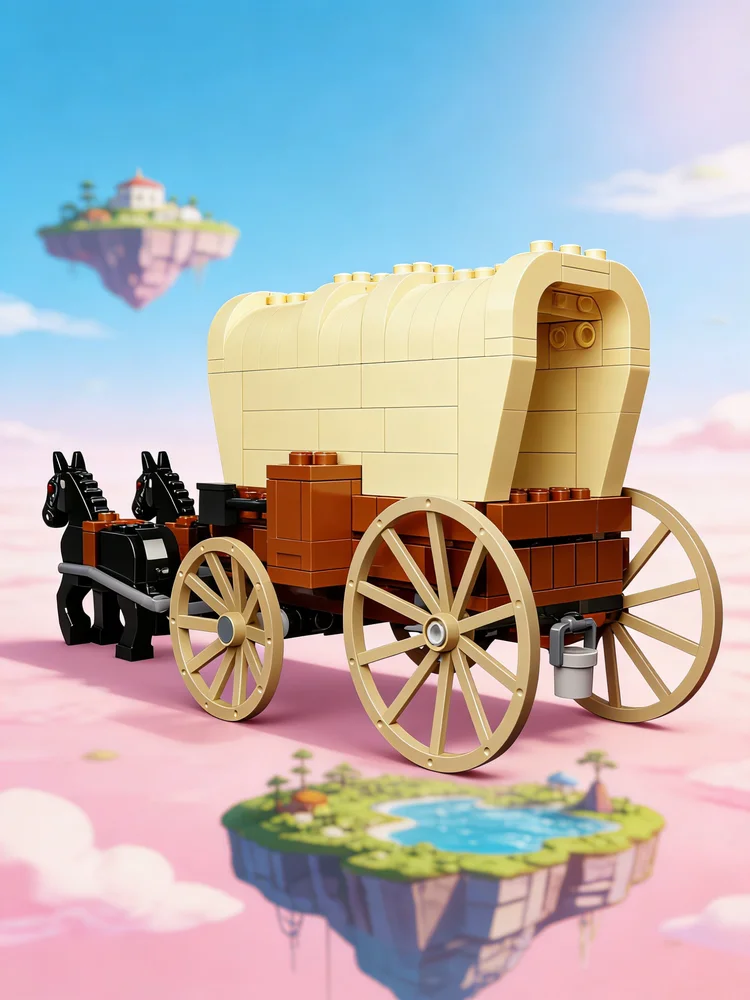 196 pièces MOC Western Wild West Series Le modèle de caravane Blocs de construction Jouets d'architecture Cadeau de Noël Idée créative DIY
