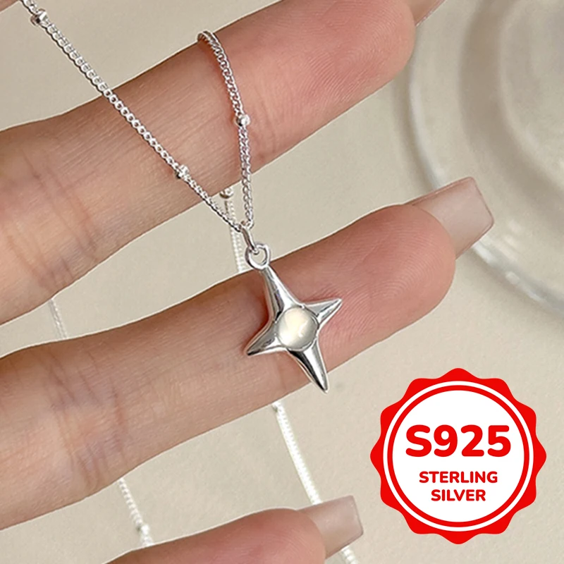 

s925 sterling silver four-point star necklace for women light luxury classic elegant fashion retro simple casual daily life