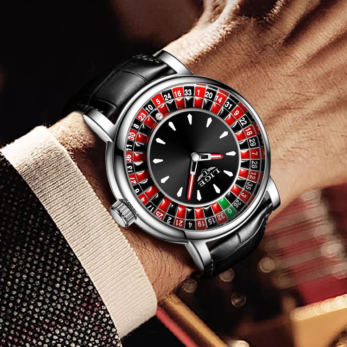 LIGE Quartz Man Watch Fashion Luxury Creative Roulette Game Dial Design Leather Casual Life Waterproof Watches for Men Gifts+Box image 5