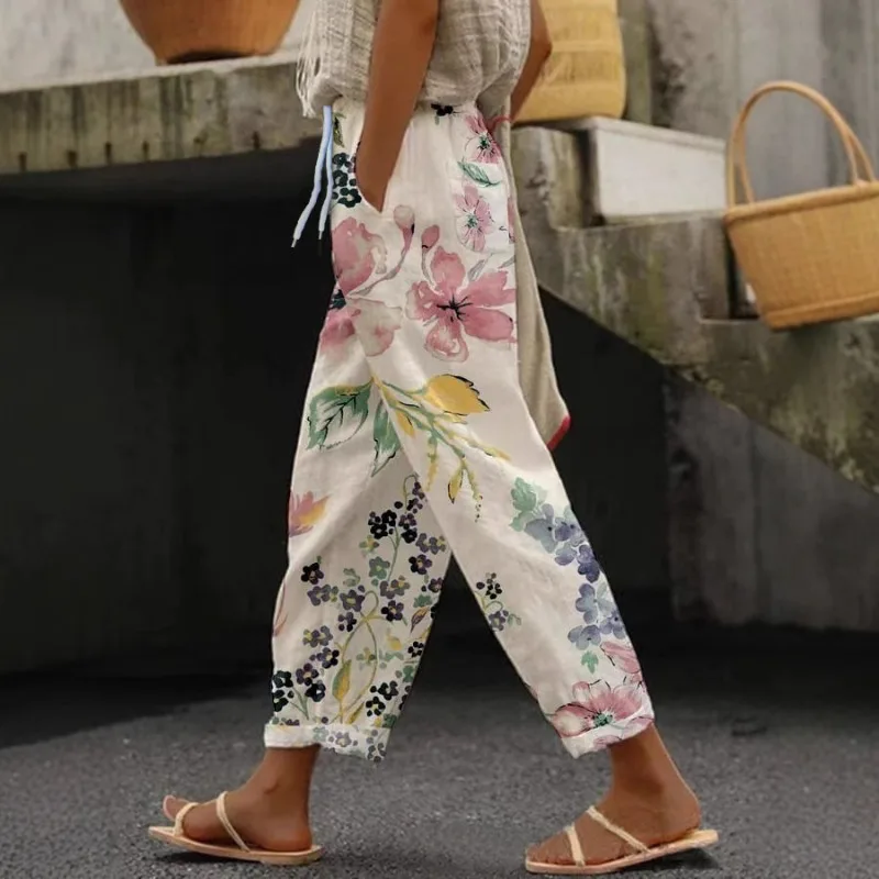 Ladies New Hot Plus Size Printed Simple Roll-up Casual Pants Streetwear Women PantsNine-minute Pants Breathable CoolSummer