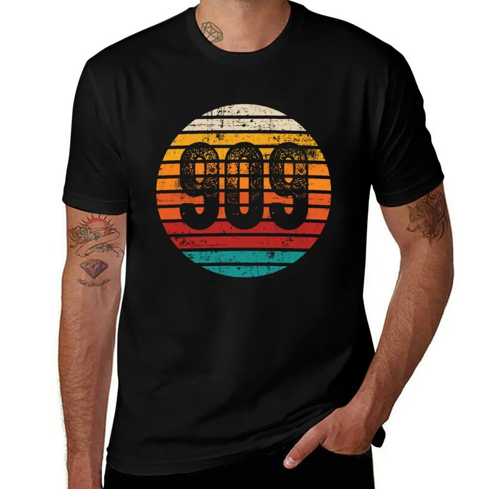 

Distressed Vintage Sunset 909 Area Code T-Shirt plus sizes plus size clothes blanks designer t shirt men