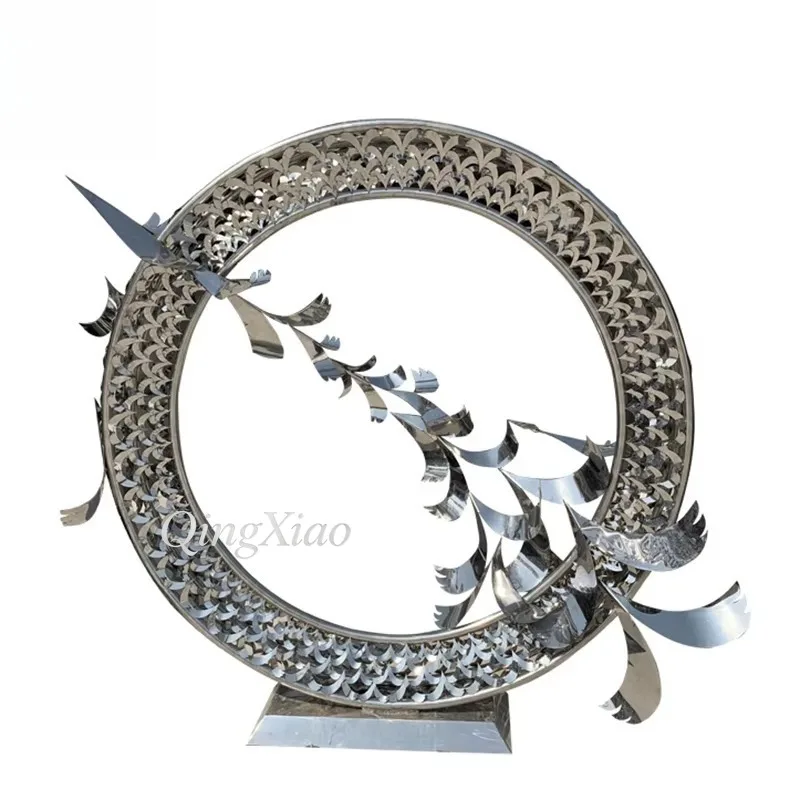 Abstract Hollow Fish Tail & Scale Ring Stainless Steel Mirror Sculpture Custom Outdoor Garden Waterside Art Decoration