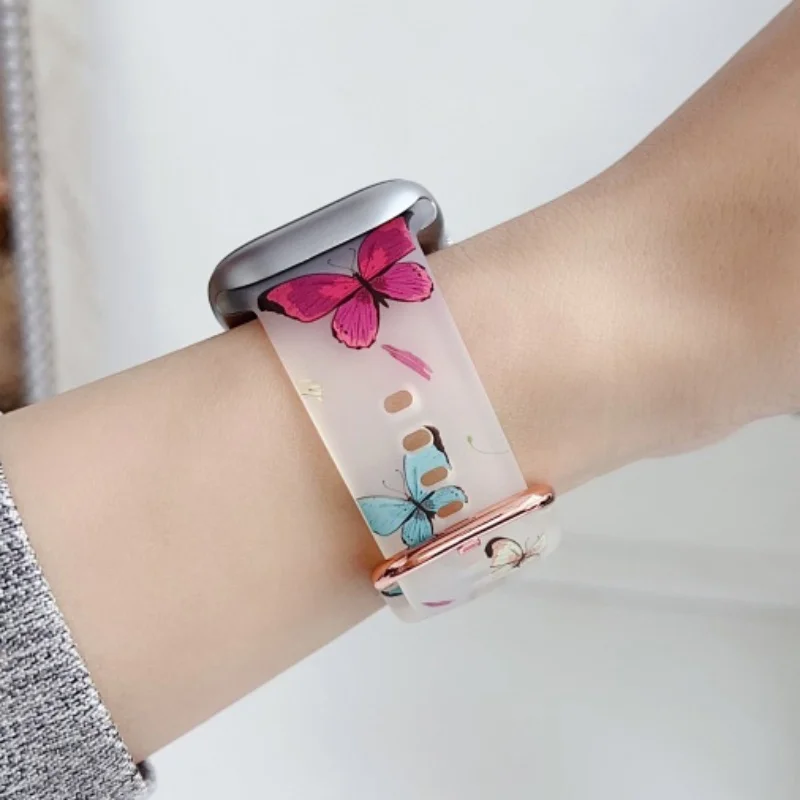 Korea Cute Colorful Butterfly Flower Strap For Apple Watch Band 42mm 46mm 49 45 44 41 42 Correa Band For Iwatch Series S10 9 8 7