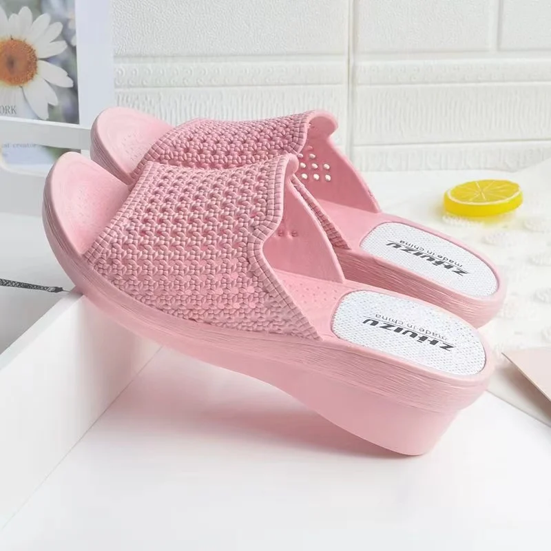 

New Women's Summer One Word Wedges Casual Slippers Soft Sole Non Slip Home Slippers Outdoor Beach Slippers Bathroom Slippers