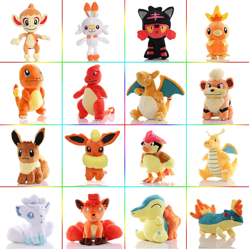 

20cm Fire Type Pokemon Growlithe Vulpix Charmander Plush Toy Pokémon Litten Scorbunny Chimchar Quilava Doll Kids Birthday Gifts