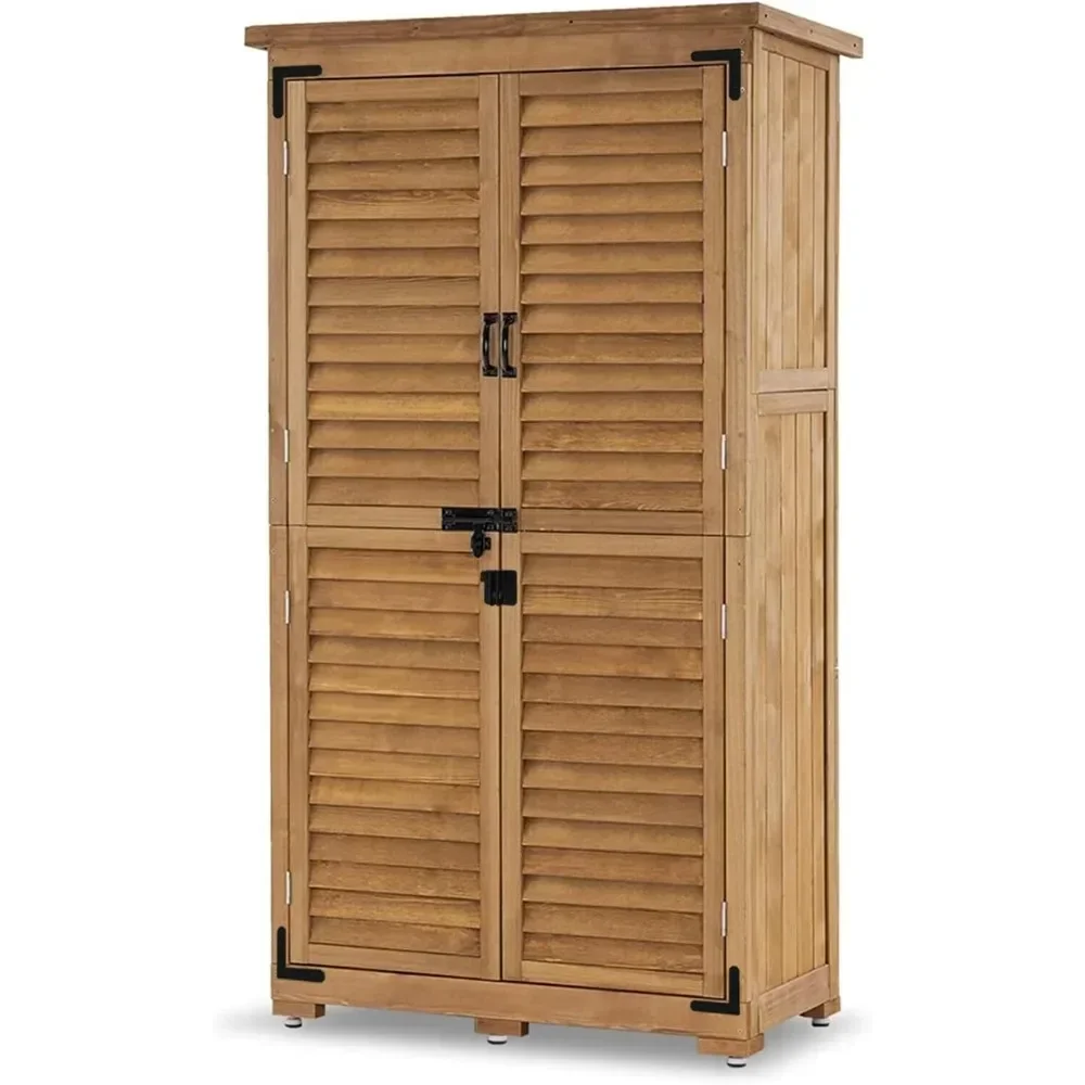 

Outdoor Storage Cabinet, Garden Storage Shed, Outside Vertical Shed with Lockers, Outdoor 63 Inches Wood Tall Shed