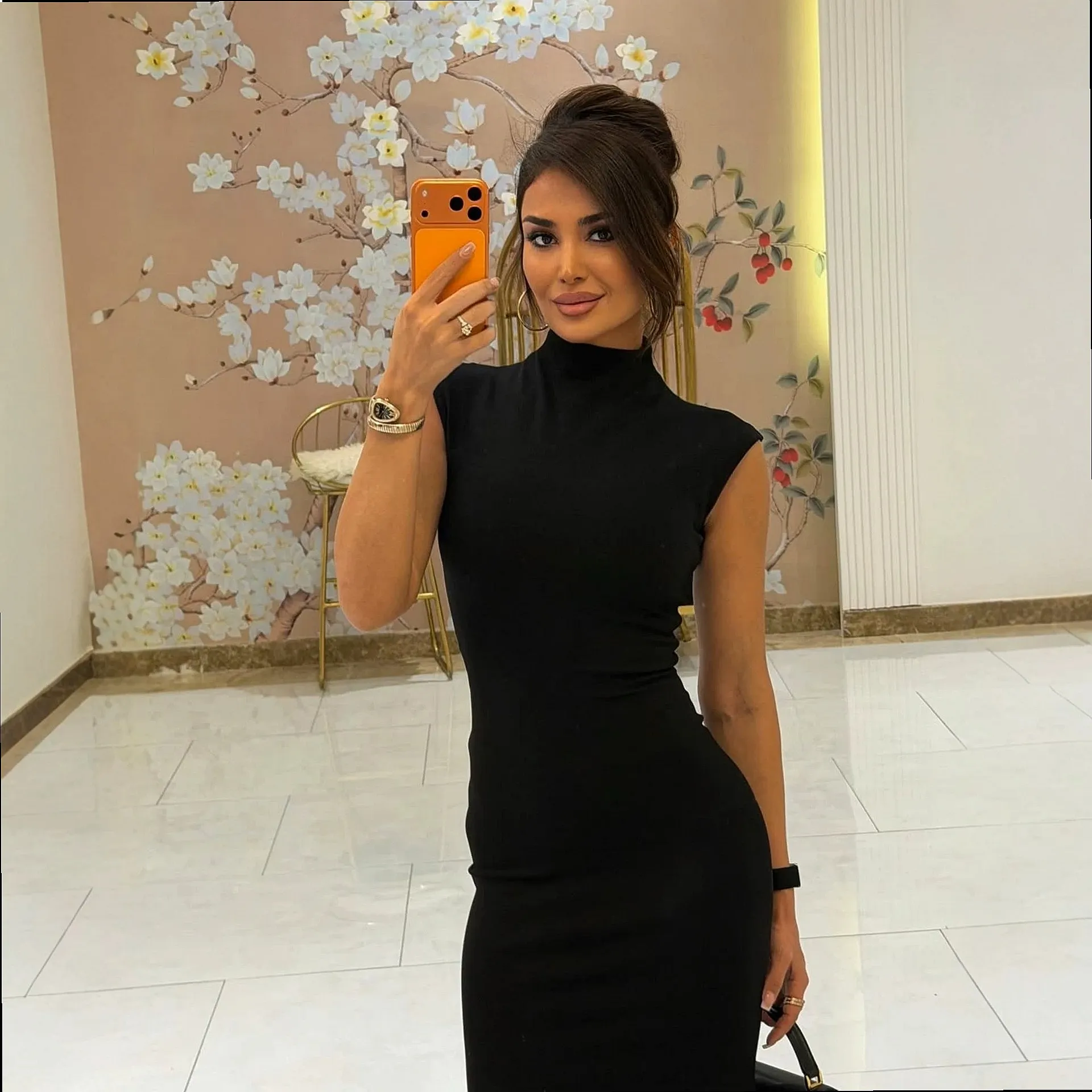 Elegant Evening Dress Women Short Sleeve Round Neck Bodycon Mermaid Hem Maxi Dresses Party Gown