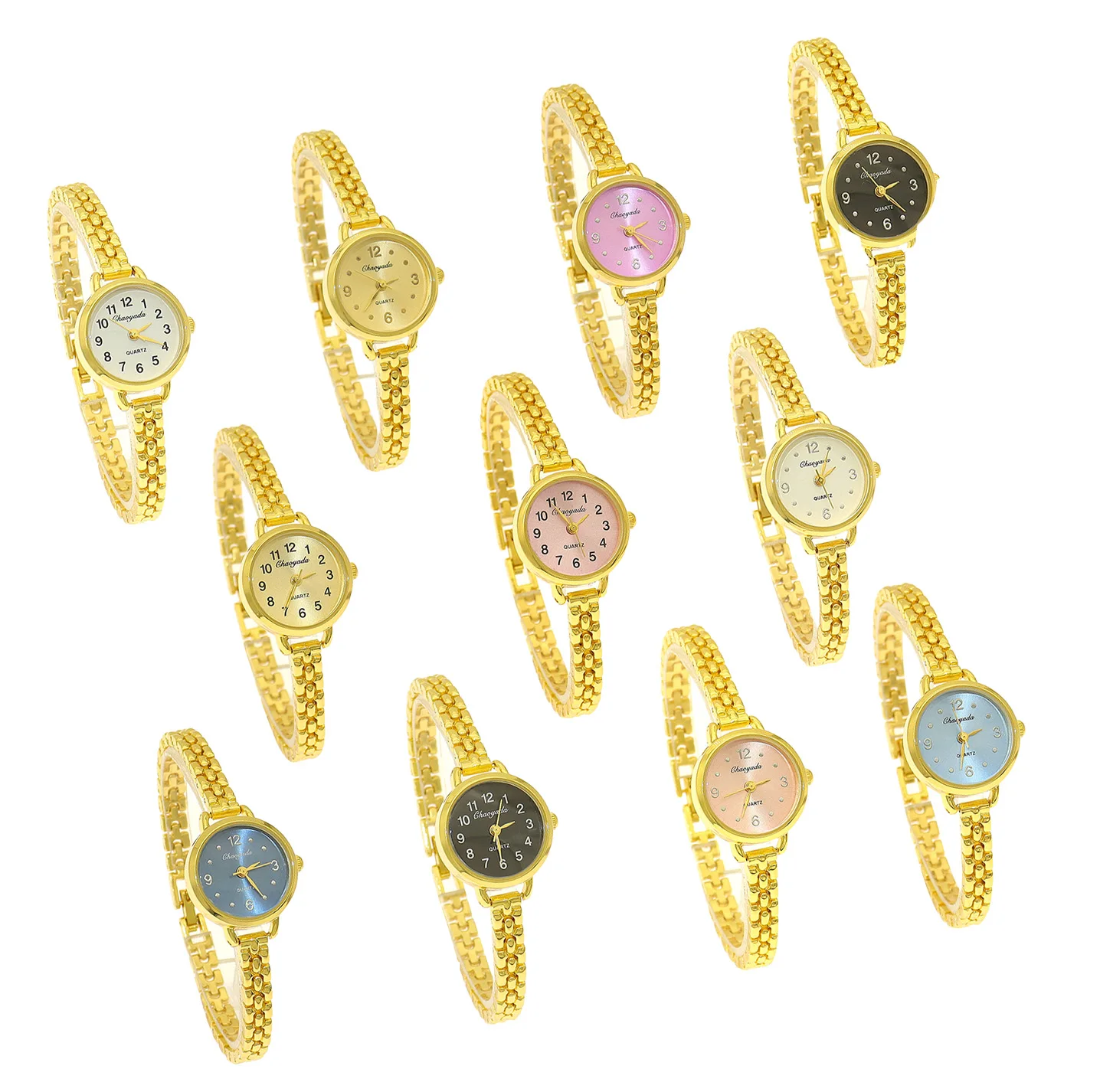 

11 шт., золотой женский браслет, набор часов, элегантный маленький циферблат, кварцевые наручные часы, ювелирный аксессуар для женщин