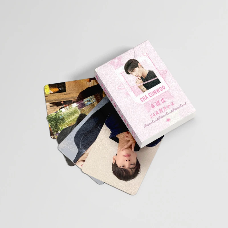 50 unids/set Kpop Cha EunWoo tarjetas fotográficas láser de doble cara moda Ins Lomo tarjetas Selfie postales Fans colección de cumpleaños regalos