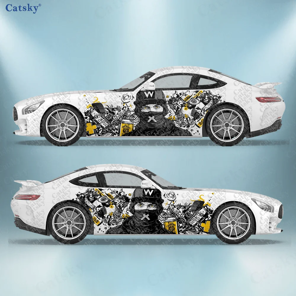 

2pcs Masked Street Hardcore Spray Car Side Decals, Self-Adhesive PVC Waterproof & Scratch-Resistant Stickers, Car Accessory Gift