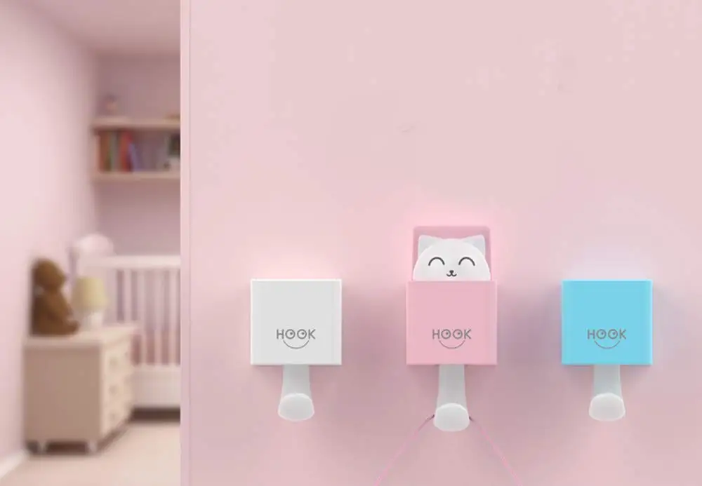 Cute Cat Hooks Self Adhesive Mount Coat Hook for Hanging Heavy Duty Wall Hooks for Home Kitchen Bedroom Coats Hats Keys Stick