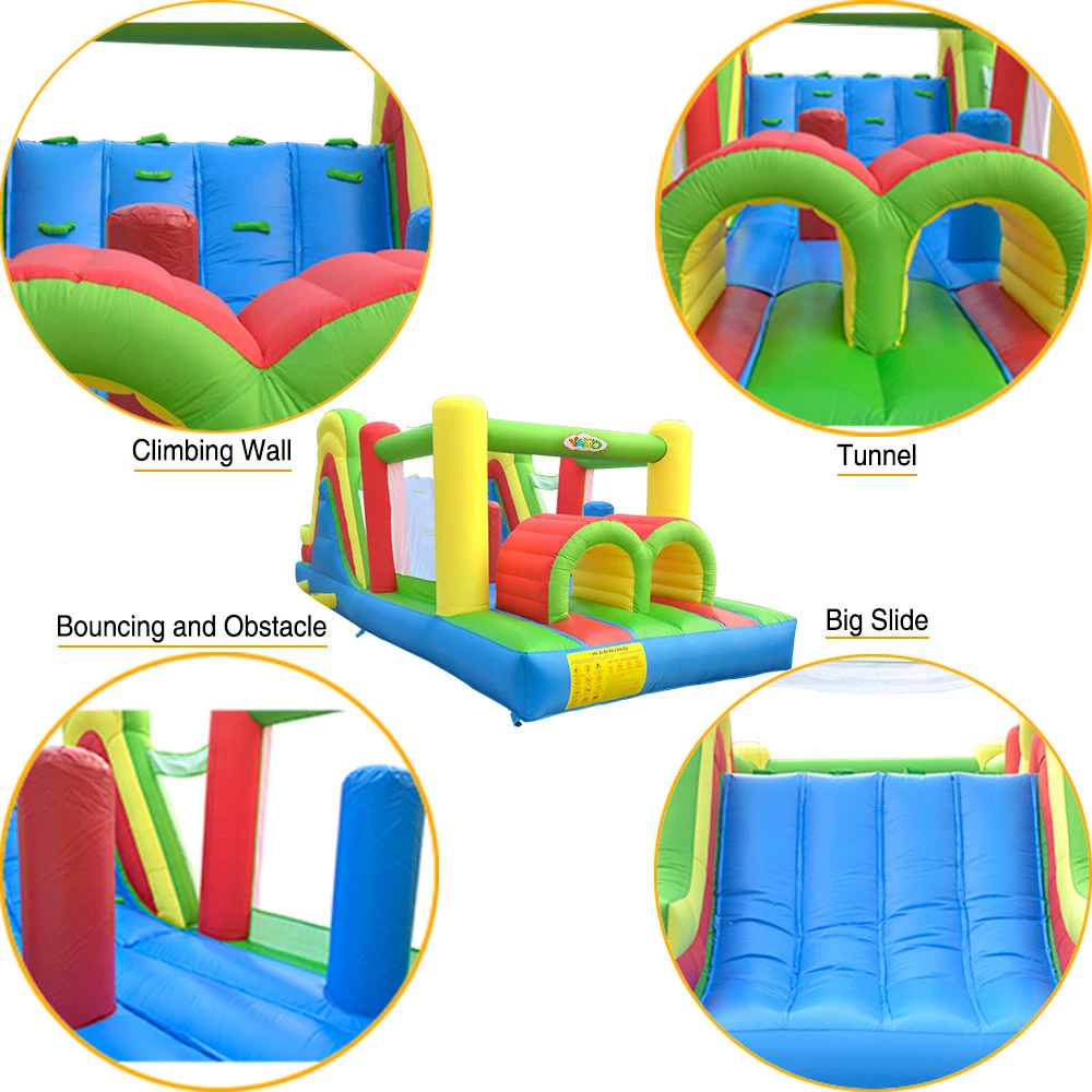 Colorful Inflatable Bounce House for Kids, Castle Obstacle, Bouncer, Jumping Trampoline, Games Toys, 6.5x2.8x2.4m Outdoors