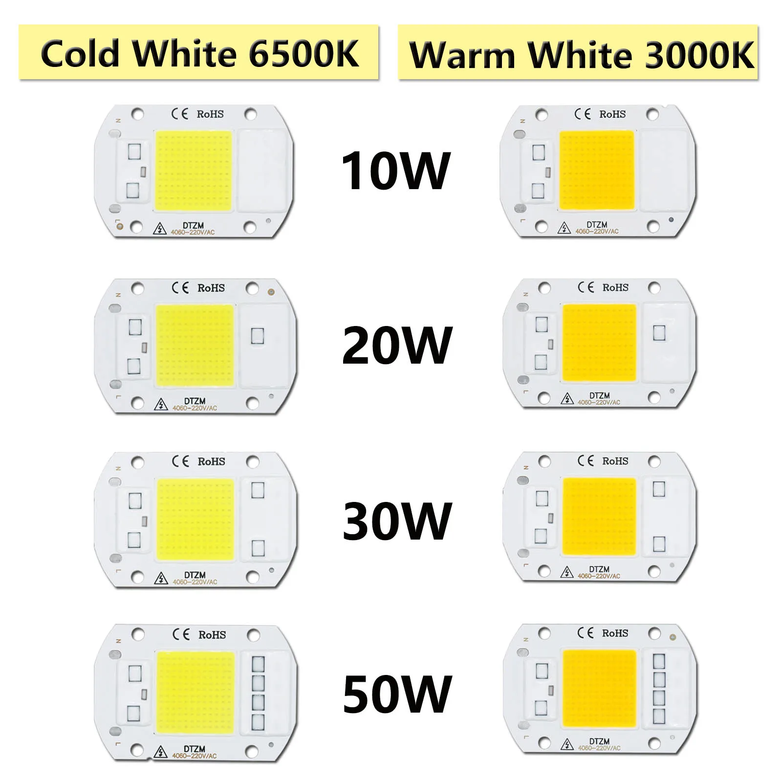 Chip LED COB de 10W, 20W, 30W, 50W, AC220V, Chips IC inteligentes de motor para lámpara de proyector LED DIY