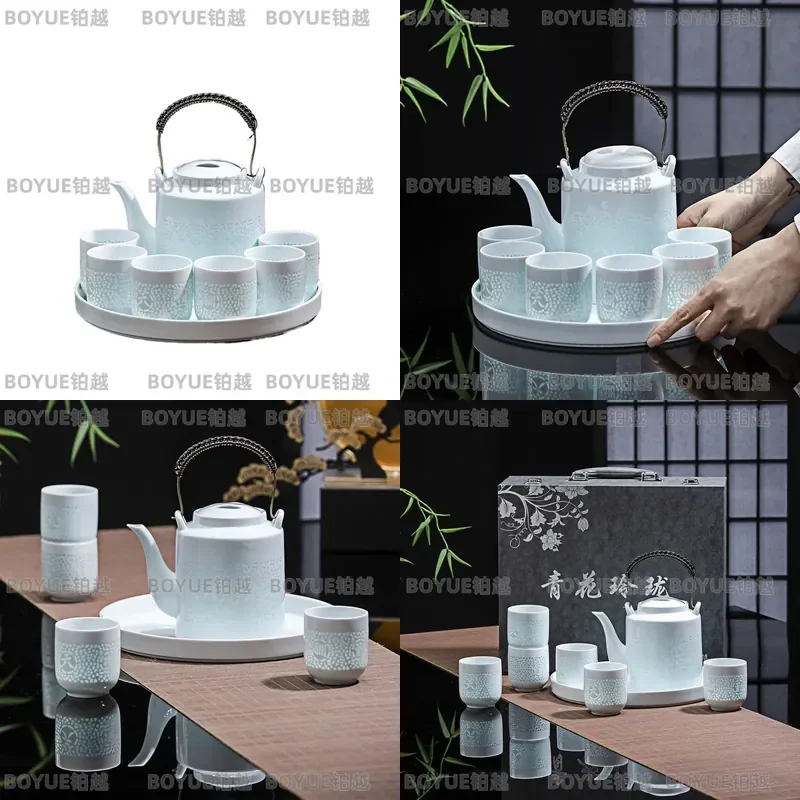 Jingdezhen High White Porcelain Linglong Kung Fu Tea Set Ceramic Teapot Cup Gift Hollow Out Pottery Water Cup Set