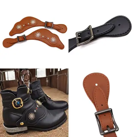 K1KD Adjustable Length PU Leather Good Strap Western Flower Boot Good Strap Equestrians Decorative Accessories Easy to Use