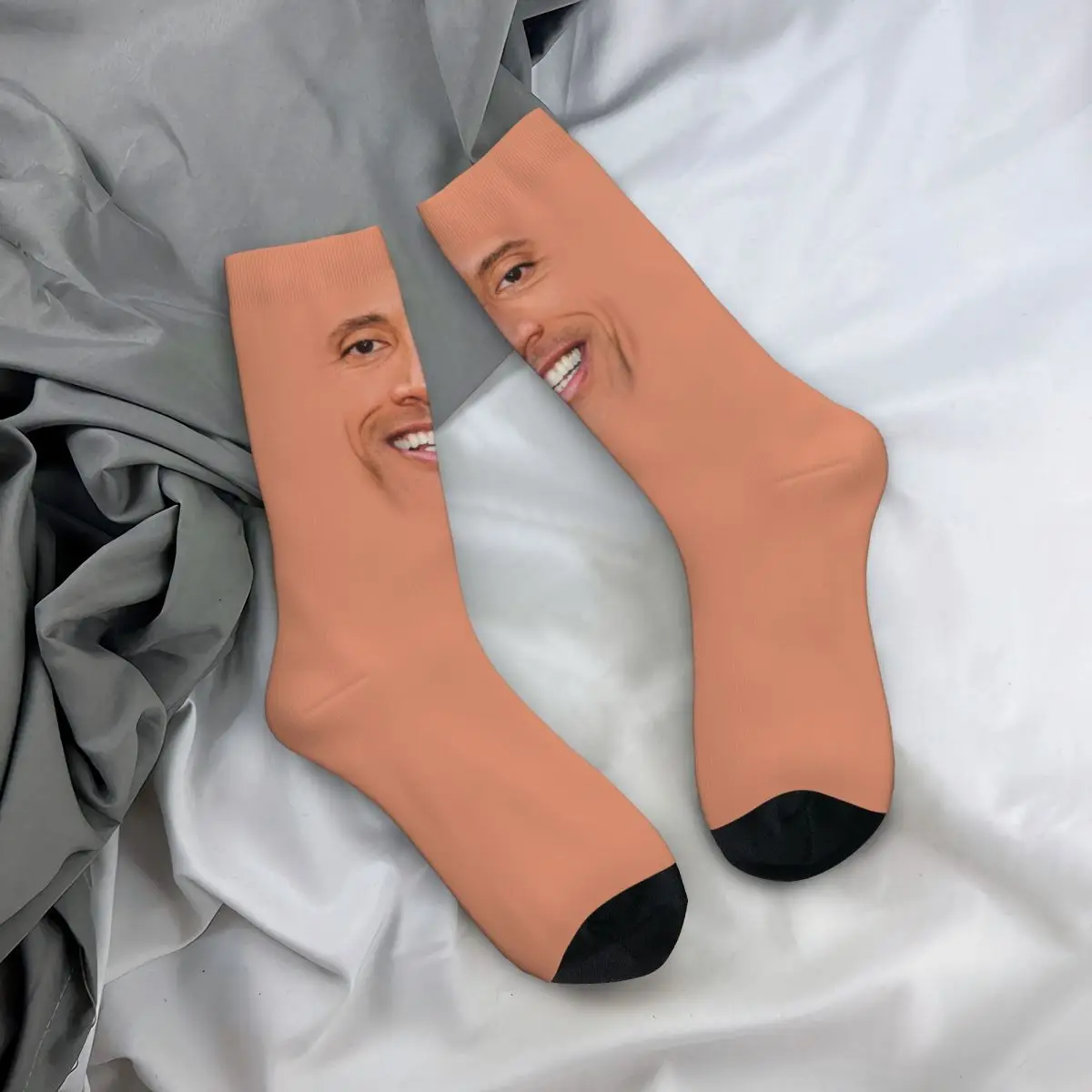 Autumn Winter Retro Unisex The Rock Face Dwayne Socks Johnson Sweat Absorbing Middle Tube Socks