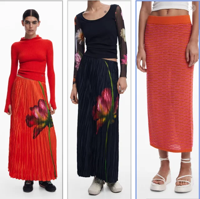 Foreign trade original single Spanish print texture pleated mid-length skirt