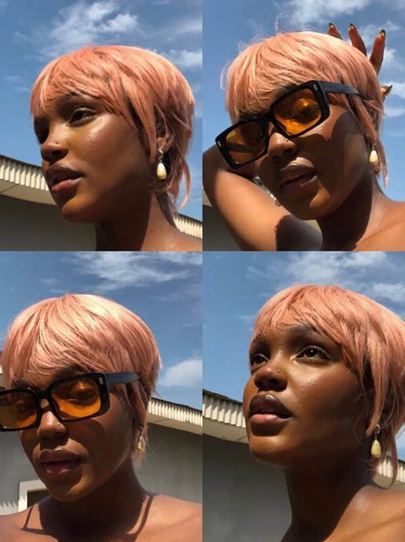 الوردي شعر بشري قصير الباروكات عابث قطع شعر مستعار آلة الشعر البرازيلي صنع للنساء قبل قطعها شعري مستقيم شعر مستعار تأثيري الطرف