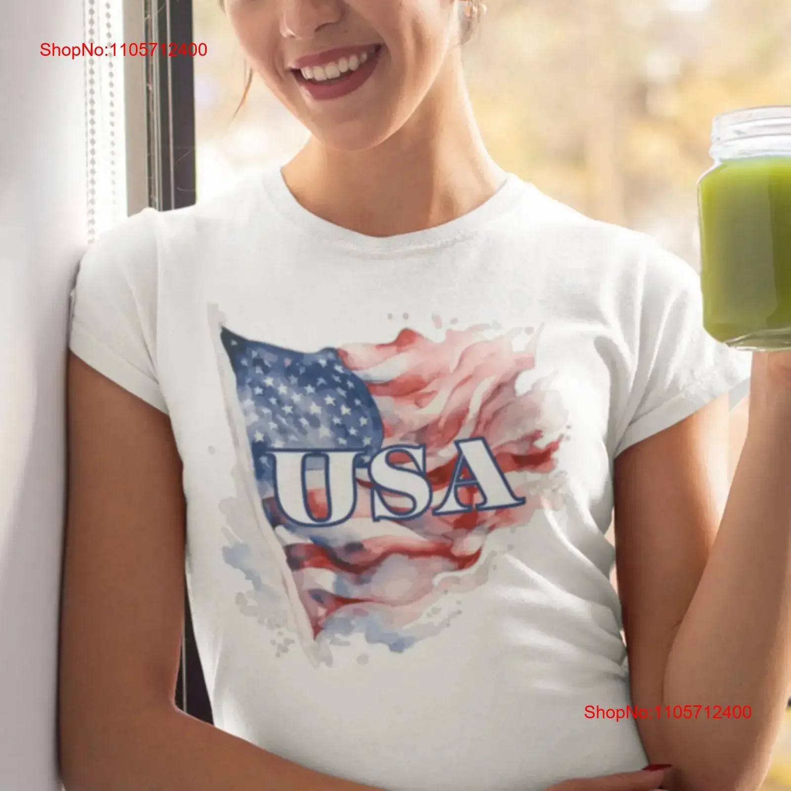 USA T shirt Watercolor American Flag Background Patriotic Red White Blue vintage Washed Slightly graphic Versatile Unisex