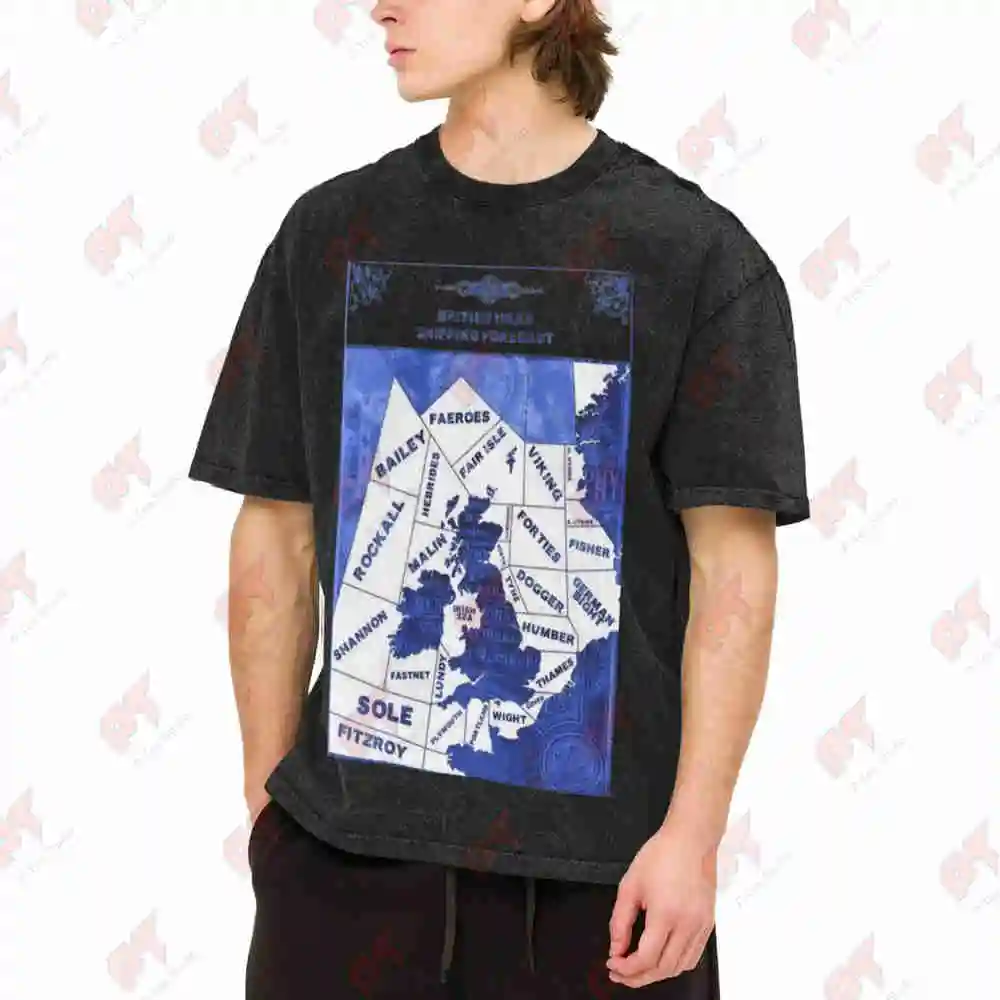 Shipping Forecast Map Vintage Washed Tee Pure Cotton T-Shirt