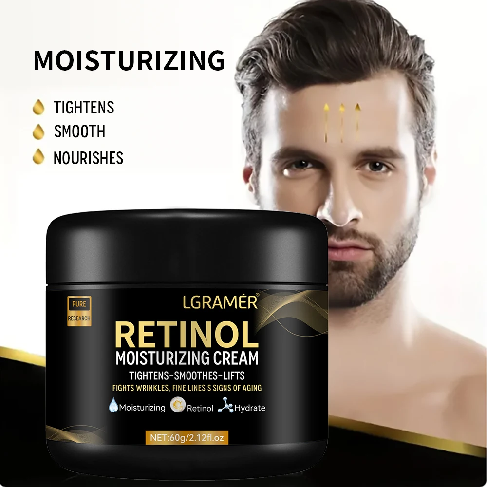 LGRAMER Men's Retinol Face Cream Nourishing Moisturizing Fade Fine Lines Younger Firming Lifting Shrink Pores Smooth Skin Care