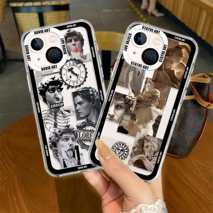 Aesthetic Da Vinci David Phone Case for iPhone 16 13 Pro Max SE 8 7 Plus XR 14 15 Pro Max 11 12 Mini X XS Max Soft Clear Cover